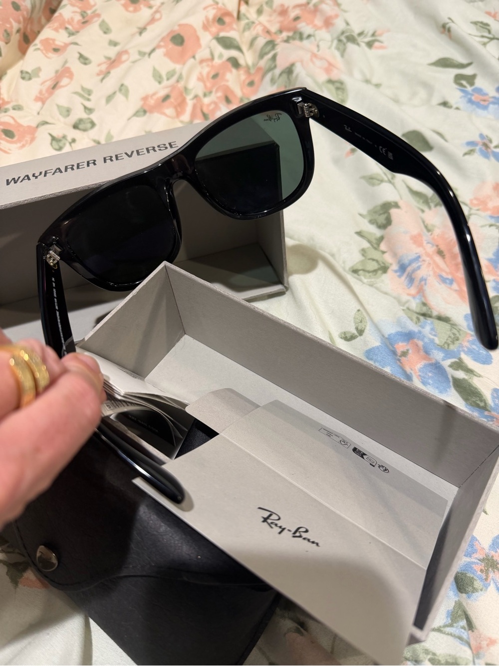 Ray-Ban Wayfarer Reverse Black Leather Sunglasses and Case with Gold Snap - Picture 5 of 10